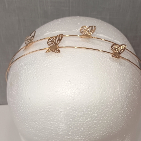 Gold Tone Butterfly Headband Metal Summer Dainty Beach Girlhoodcore Fairycore - Picture 3 of 6